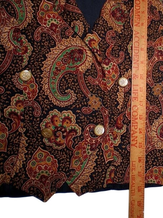 Vintage 90s David Benjamin Vest Women Small Paisley Double Breasted Gold Button - Picture 4 of 9